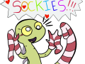 Kyra has sockies-p.s. the darkest one, a.k.a. Darky, a.k.a. Soulter von Darko hates this picture. Even thou he made it.